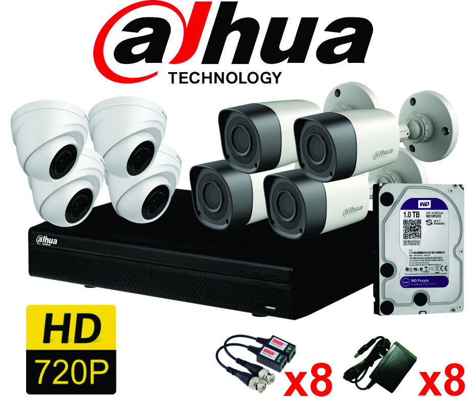 KIT 08 CAMARAS HD720P DAHUA