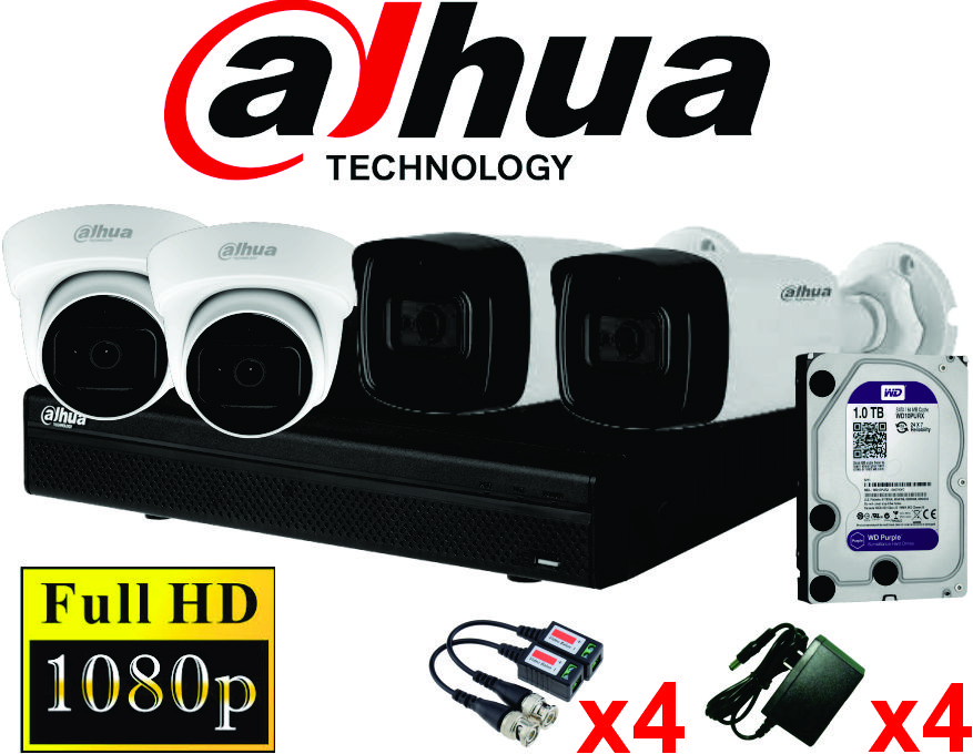 KIT 04 CAMARAS FULL HD 1080P DAHUA C/MICROFONO