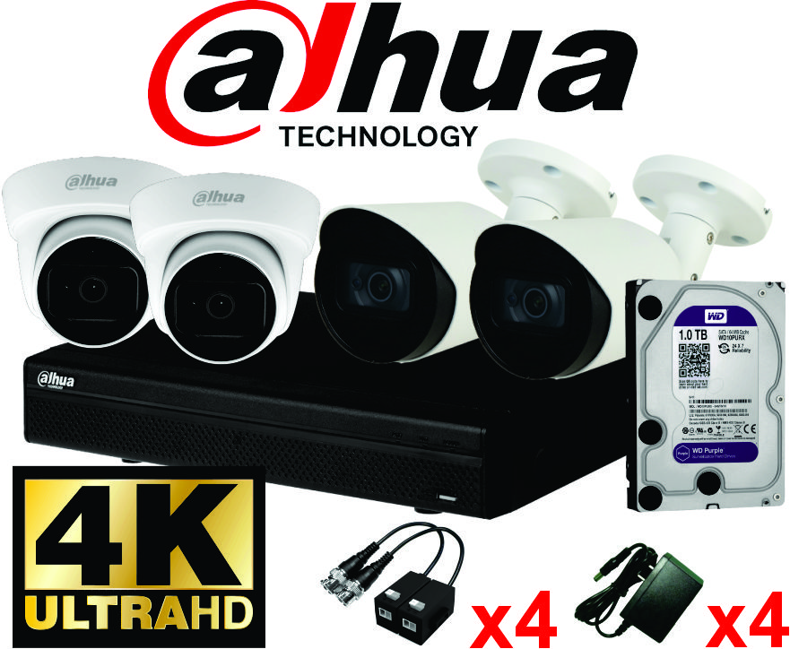 KIT 04 CAMARAS 4K/8MP DAHUA C/MICROFONO