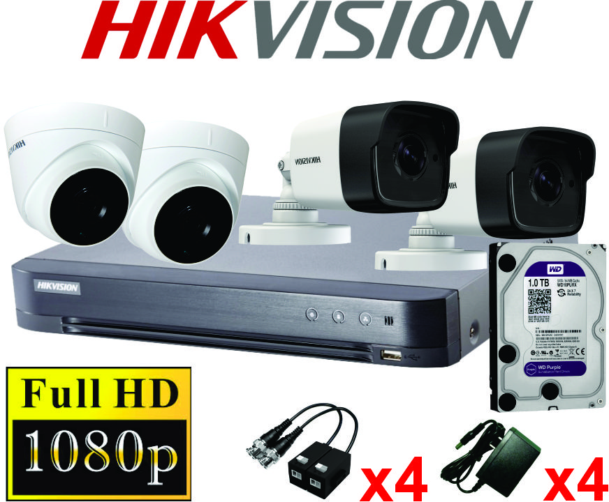 KIT 04 CAMARAS FULL HD 1080P HIKVISION C/MICROFONO