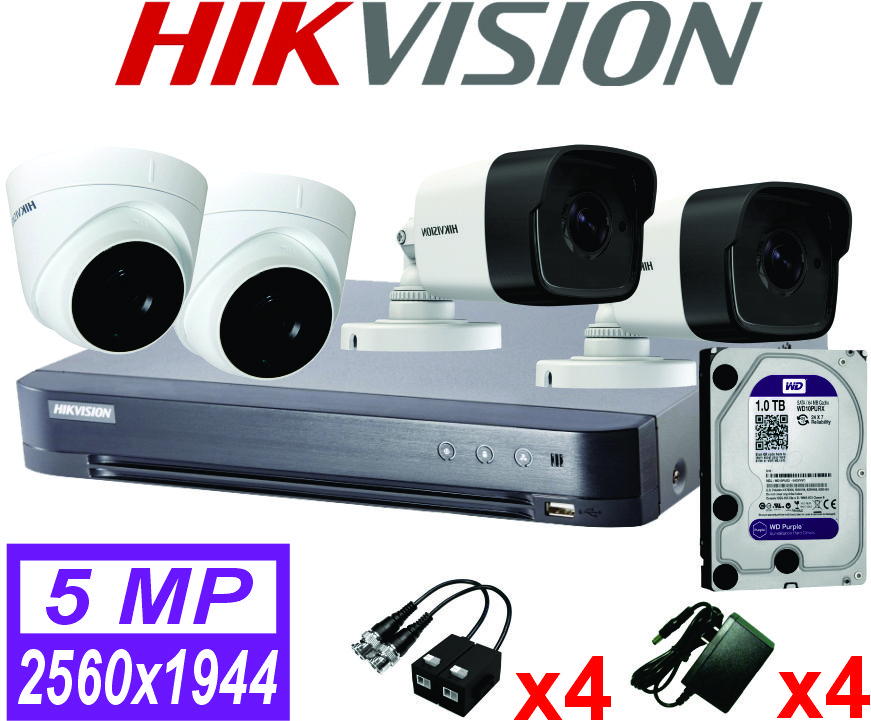 KIT 04 CAMARAS 5MP HIKVISION