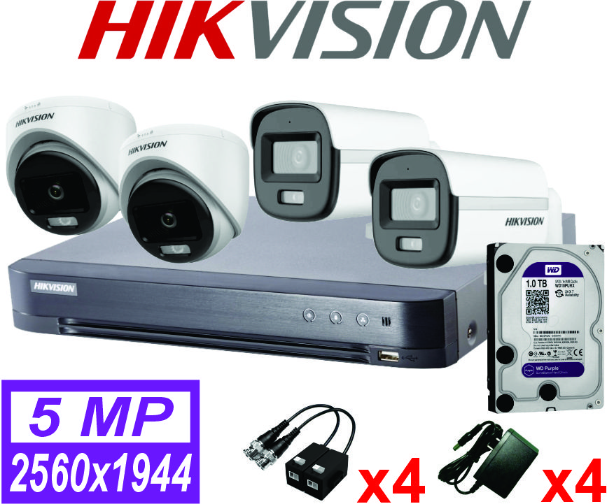 KIT 04 CAMARAS 5MP HIKVISION SMART HYBRID LIGHT