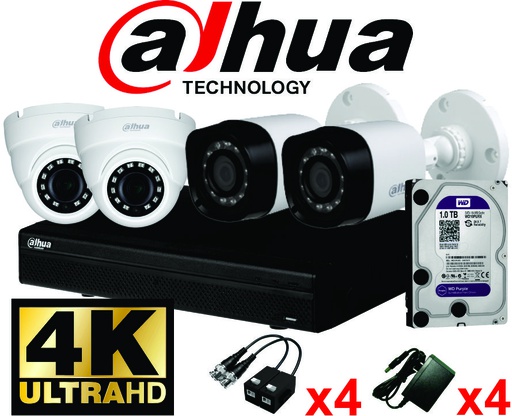 KIT 04 CAMARAS 4K/8MP DAHUA