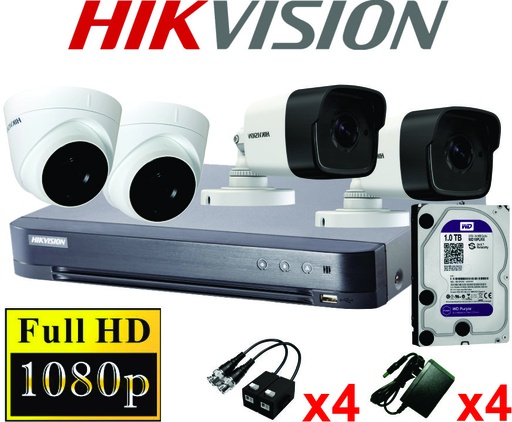 KIT 04 CAMARAS FULL HD 1080P HIKVISION C/MICROFONO