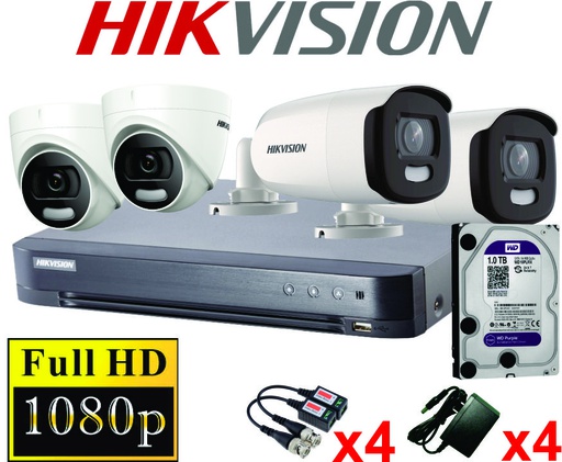 KIT 04 CAMARAS FULL HD 1080P HIKVISION COLOR VU