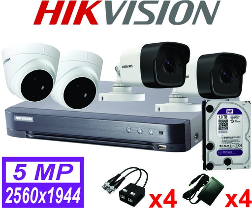 KIT 04 CAMARAS 5MP HIKVISION